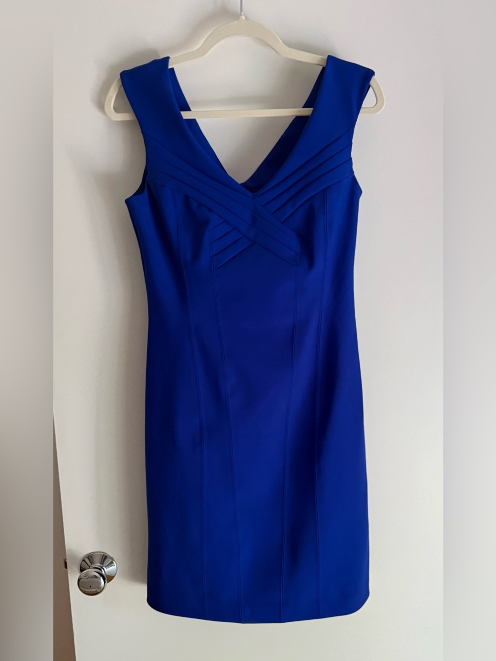 Laundry by Shelli Segal Royal Blue Sheath Dress | Crisscross Pleated V-Neck | 10